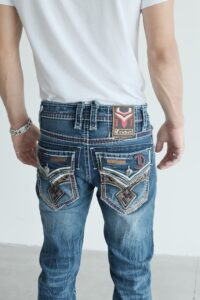 008-Quần Jeans Dài xanh Cricket thêu hoa hồng ấn tượng