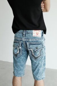 022-Quần jean short ngắn Cricket màu xanh chỉ xanh viền túi nắp