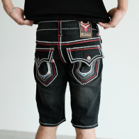 021-Quần jean short ngắn Cricket màu đen chỉ đỏ trắng viền túi nắp