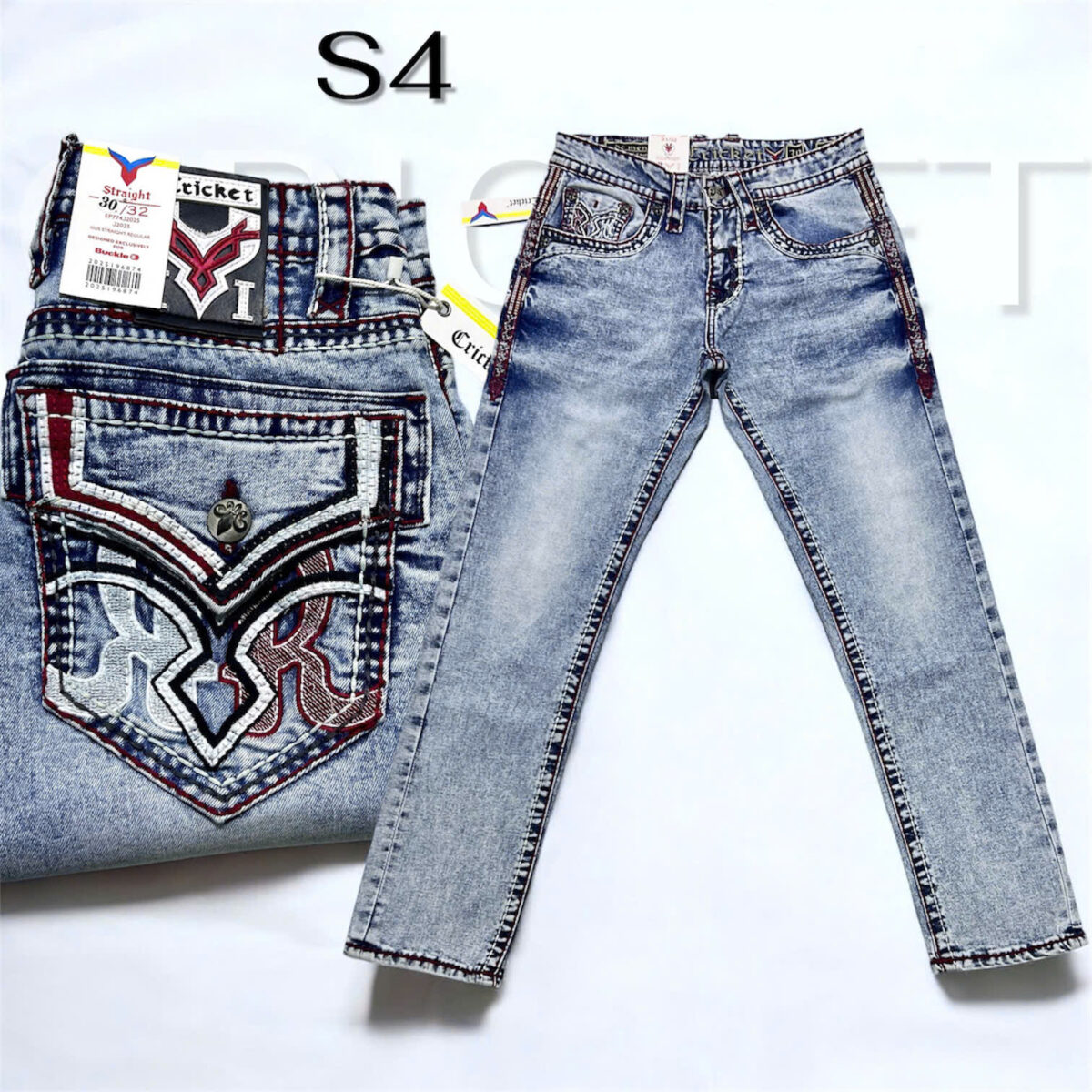 S4 - Quần Jeans Nam Xanh Dương Nhạt Chỉ Nổi