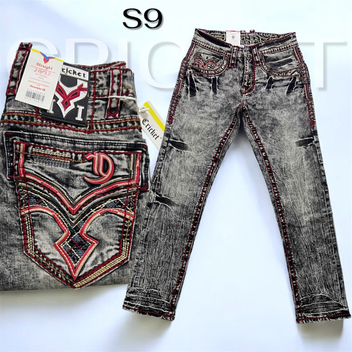 S9 - Quần Jeans Nam CRICKET RD xám chỉ nổi