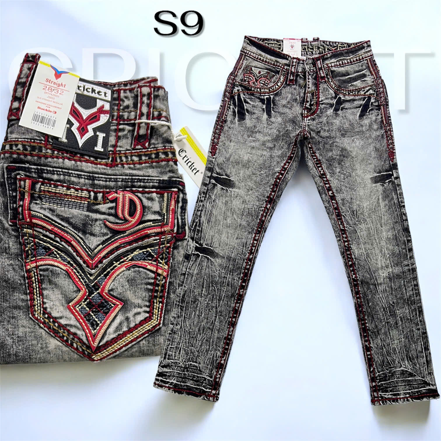 S9 - Quần Jeans Nam CRICKET RD xám chỉ nổi