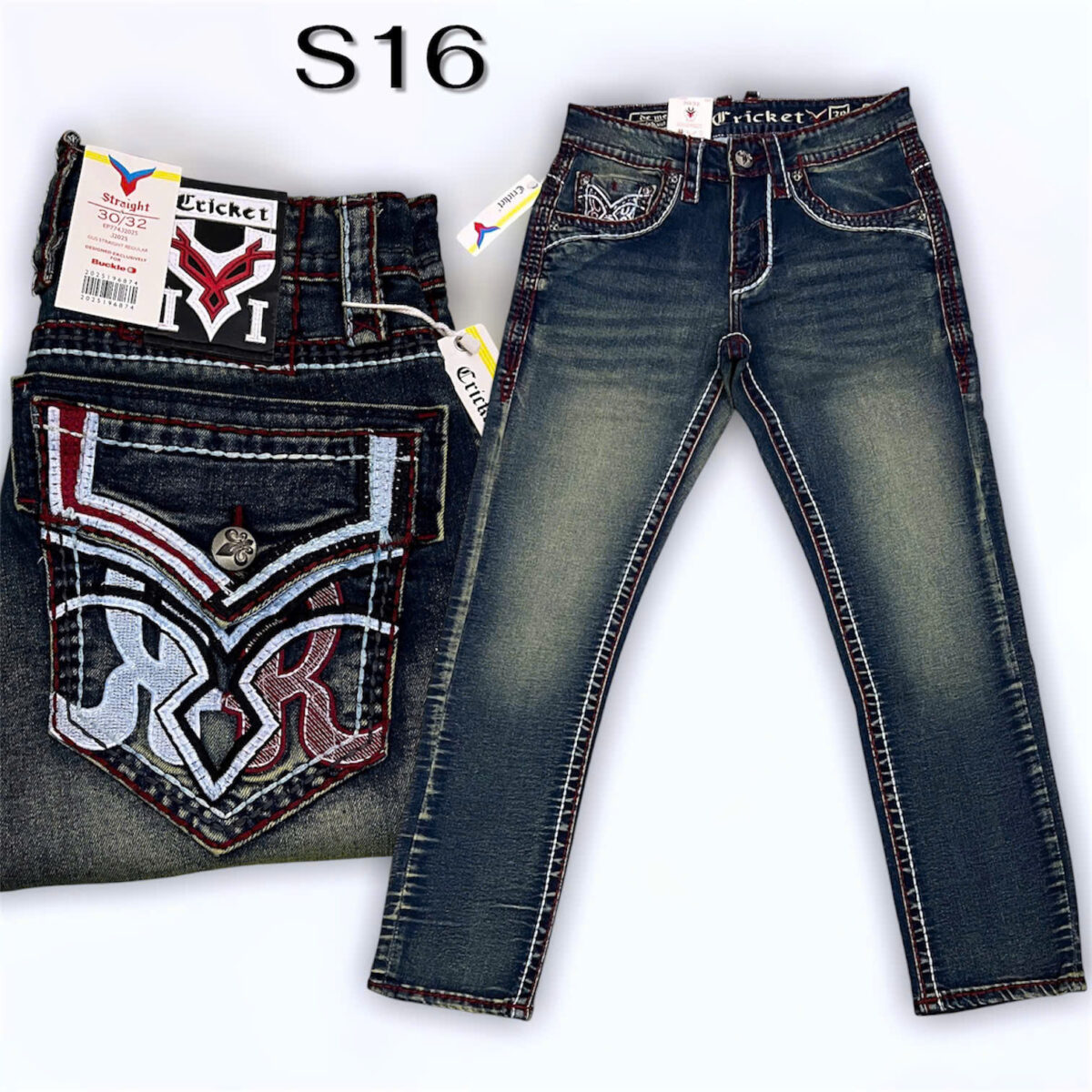 S16 - Quần Jeans Nam CRICKET Xanh Rêu Chỉ Nổi