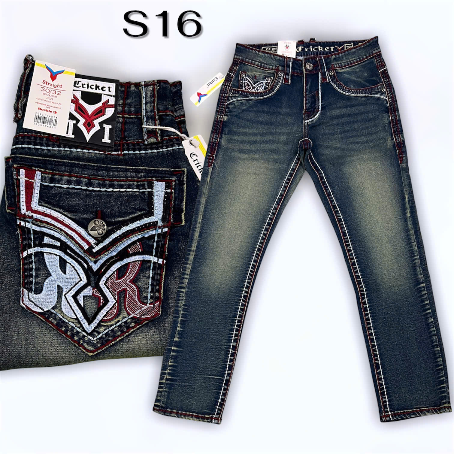 S16 - Quần Jeans Nam CRICKET Xanh Rêu Chỉ Nổi