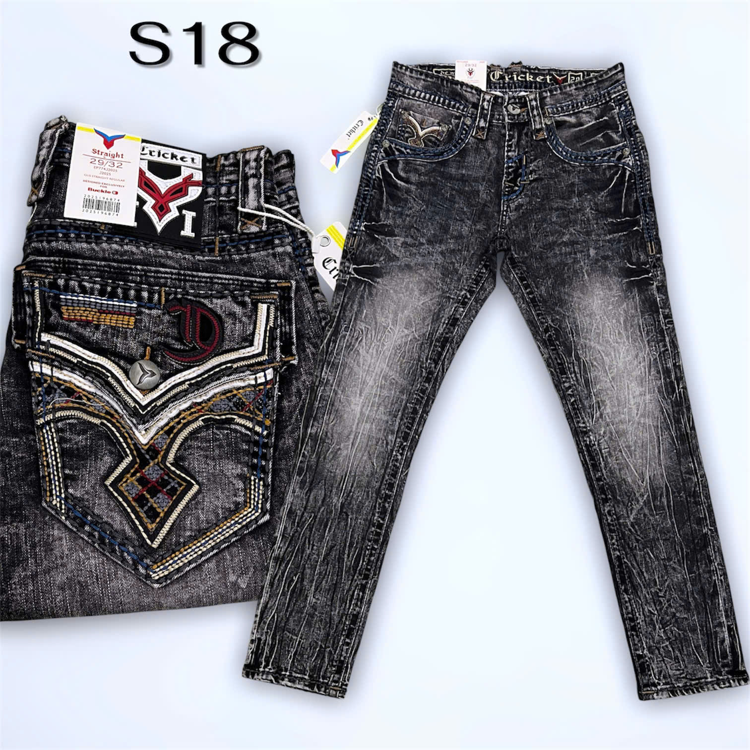 S18 - Quần Jeans Nam CRICKET RD Xám Đậm Chỉ Nổi