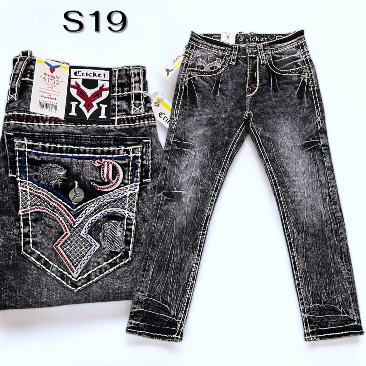 S19 - Quần Jeans Nam CRICKET RD Xám Chỉ Nổi