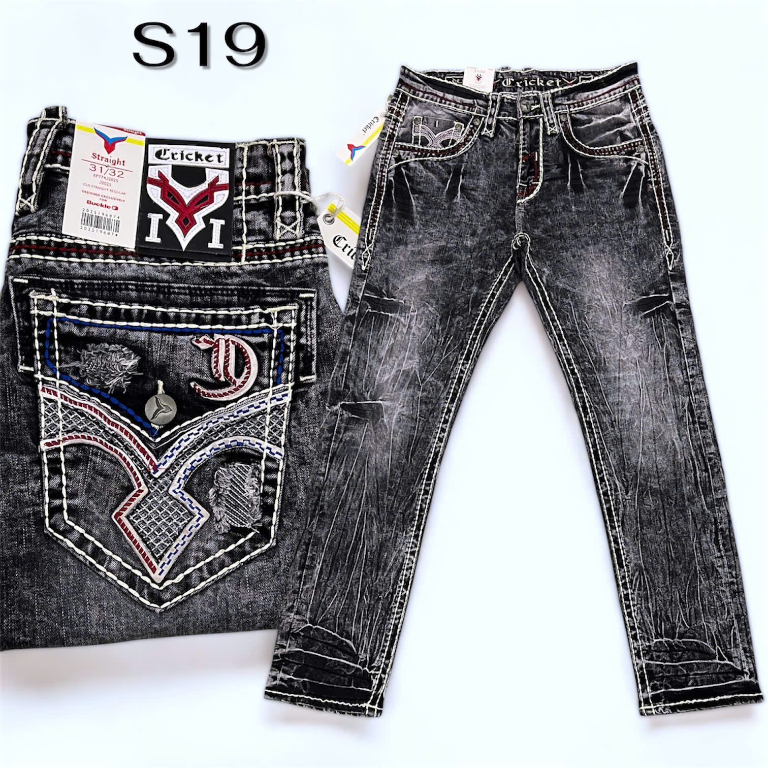 S19 - Quần Jeans Nam CRICKET RD Xám Chỉ Nổi