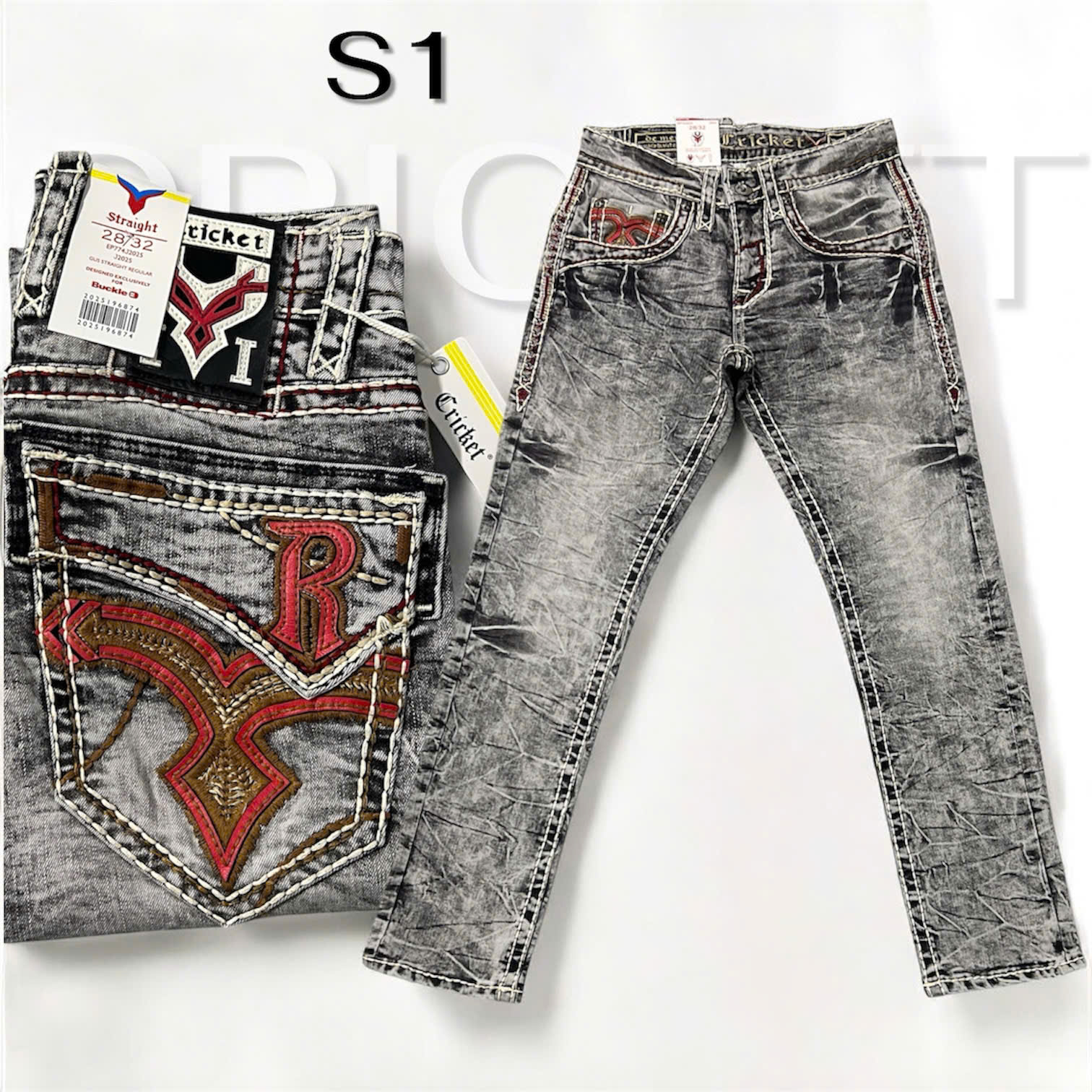 S1 - Quần Jeans Nam RD xám khói chỉ nổi