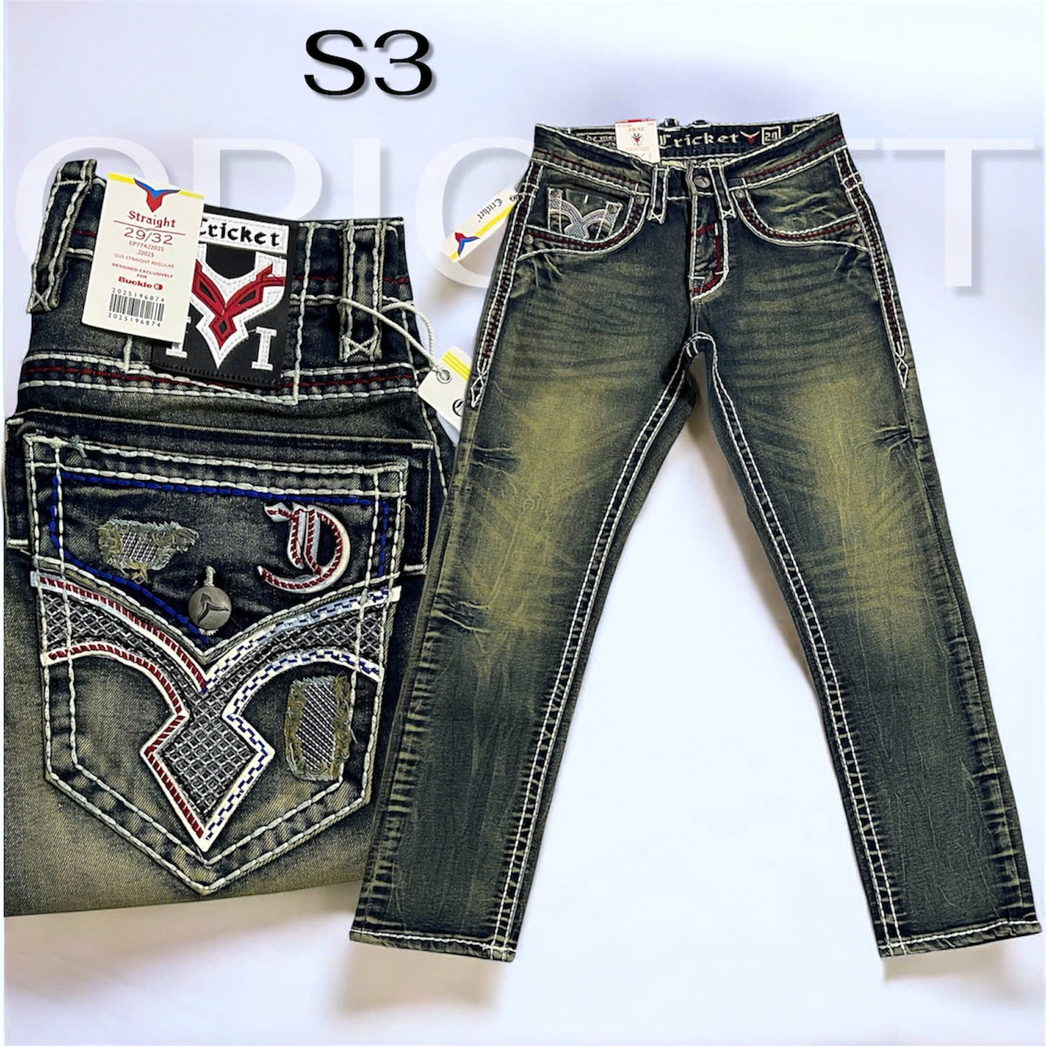S3 - Quần Jeans Nam RD Xanh Rêu Chỉ Nổi