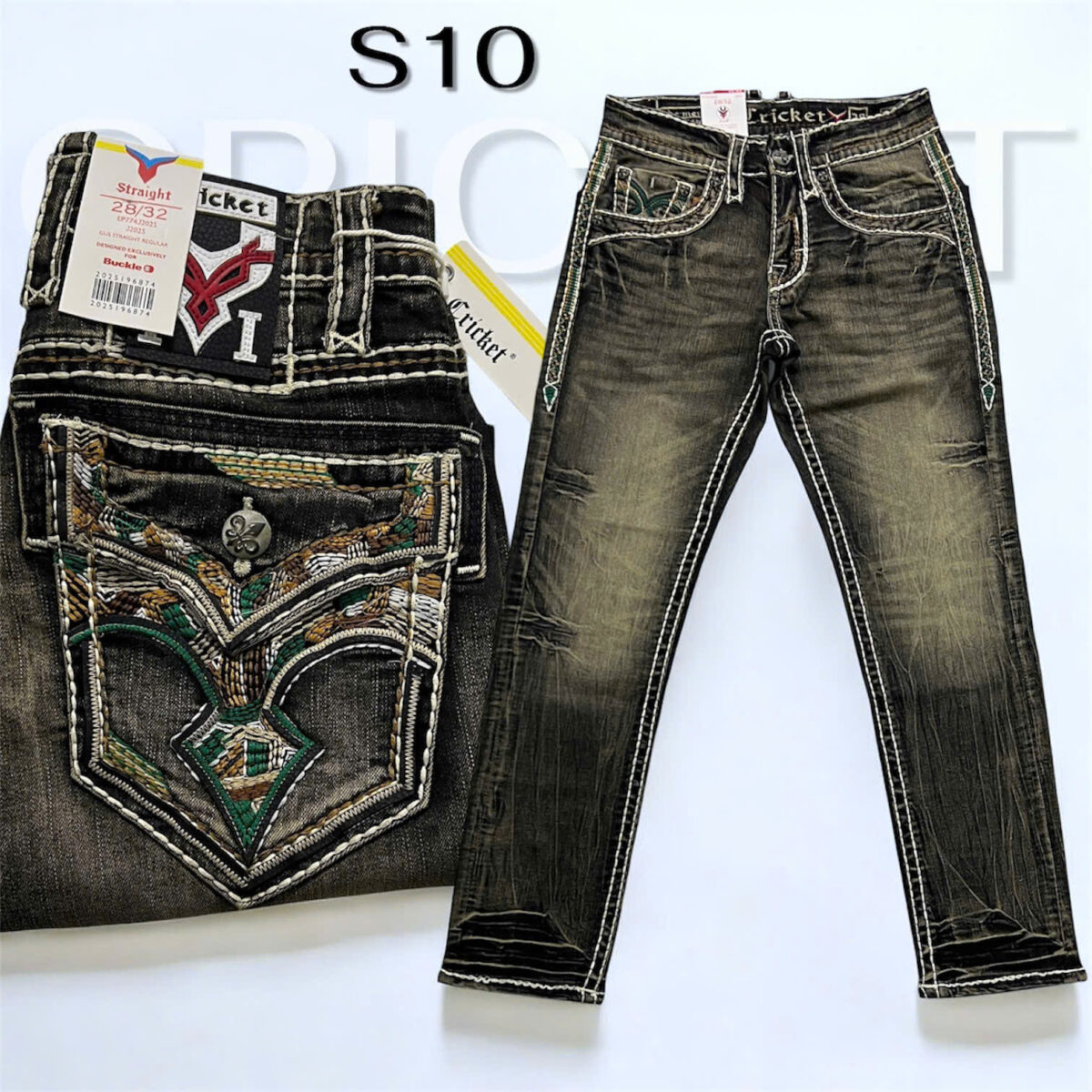 S10 - Quần Jeans Nam CRICKET vàng nâu chỉ nổi