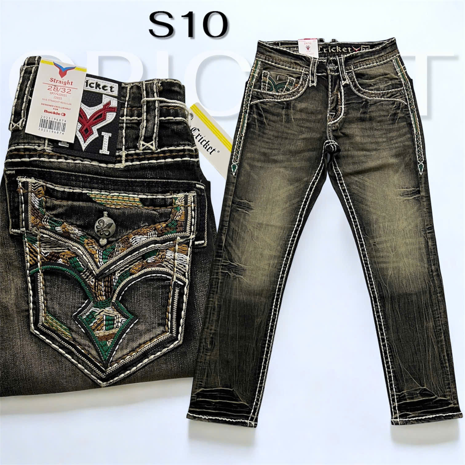 S10 - Quần Jeans Nam CRICKET vàng nâu chỉ nổi