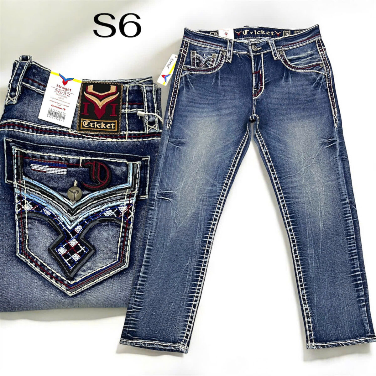 S6 - Quần Jeans Nam xanh dương RD chỉ nổi trắng và đỏ