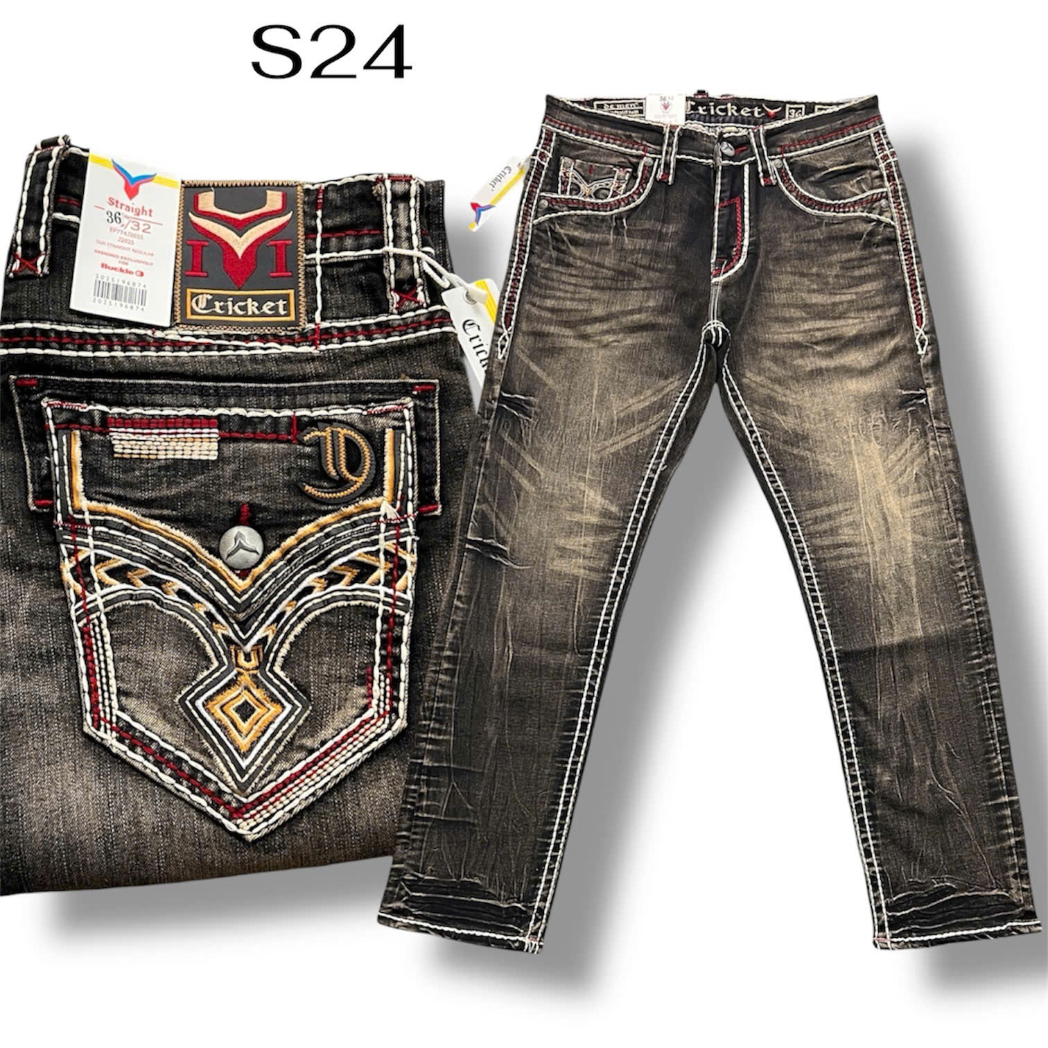 S24 - Quần Jeans Nam CRICKET RD Vàng Nâu Wax Ống Chỉ Nổi