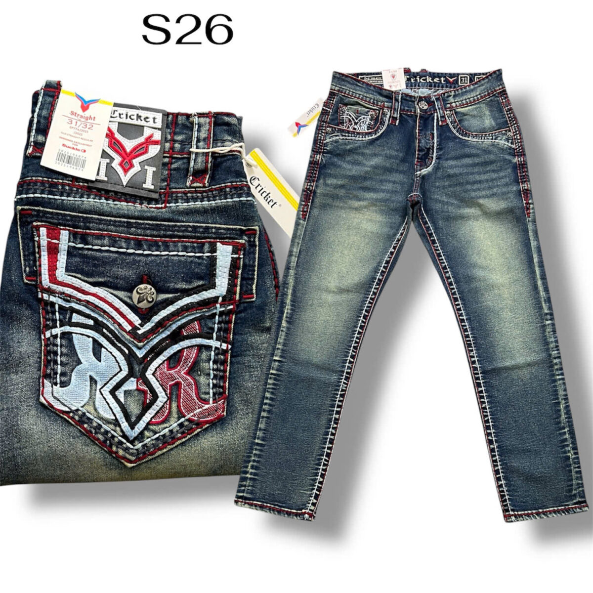 S26 - Quần Jeans Nam CRICKET Xanh Rêu Nhạt Chỉ Nổi