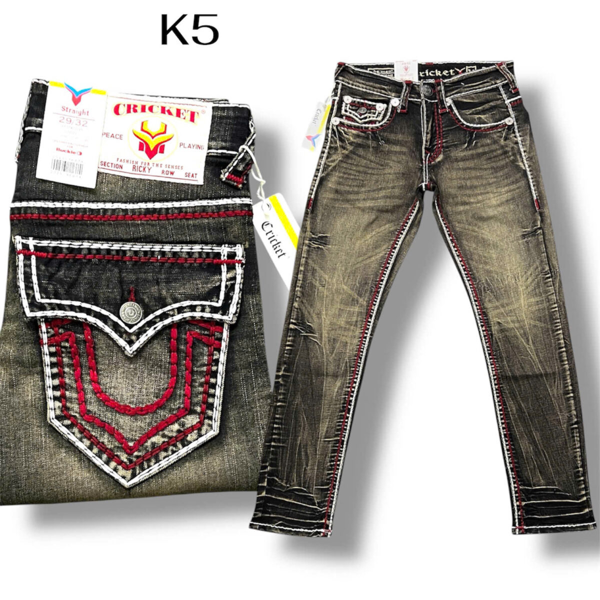 K5 - Quần Jeans Nam CRICKET U Vàng Nâu Wax Ống Chỉ Nổi