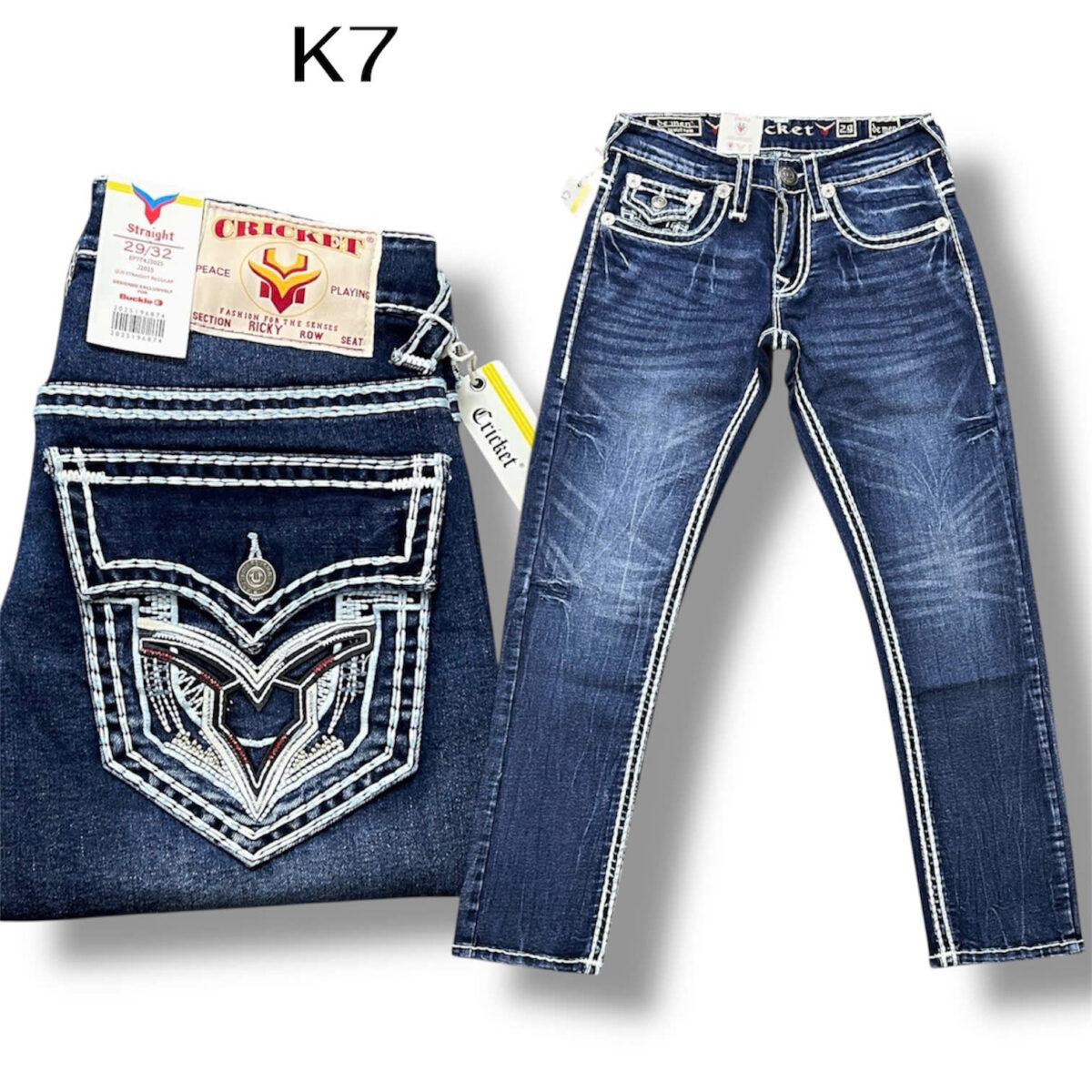 K7 - Quần Jeans Nam CRICKET U Xanh Đậm Chỉ Nổi