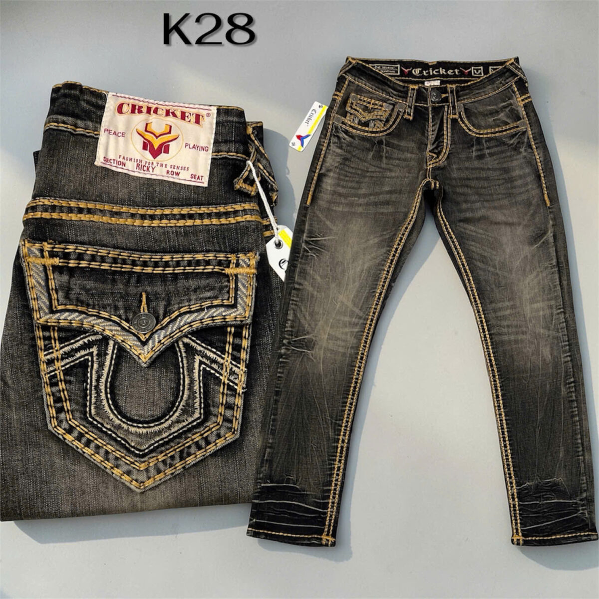 K28 - Quần Jeans Nam Cricket U Vàng Nâu Chỉ Nổi